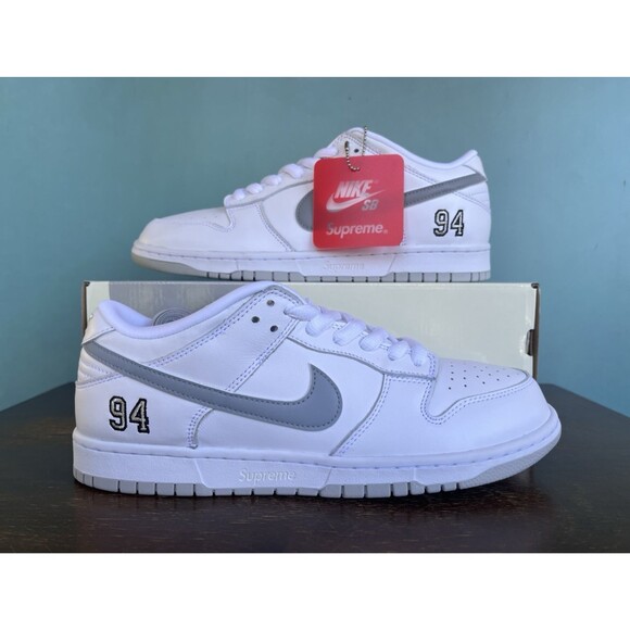 Nike SB Dunk Low x Supreme White/Metallic Silver Men\'s Size 11 HQ8487-100 main image 6
